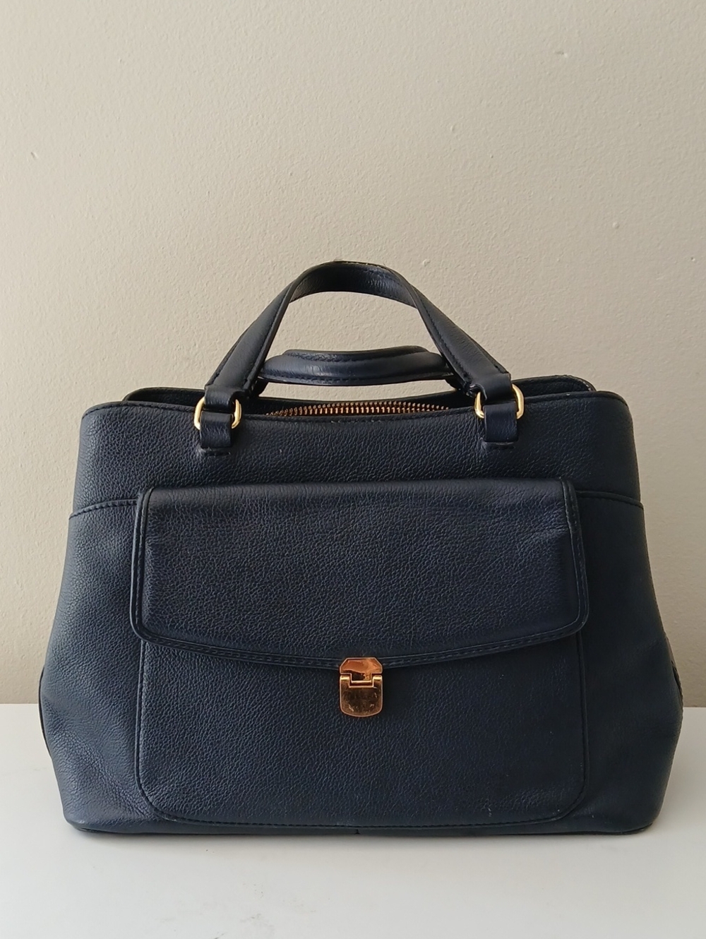 Talbots Navy Pebbled Leather Handbag with Beige Interior - Picture 1 of 6